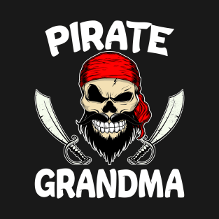 Halloween Pirate Grandma Skull with Bandana Beard Swords T-Shirt T-Shirt