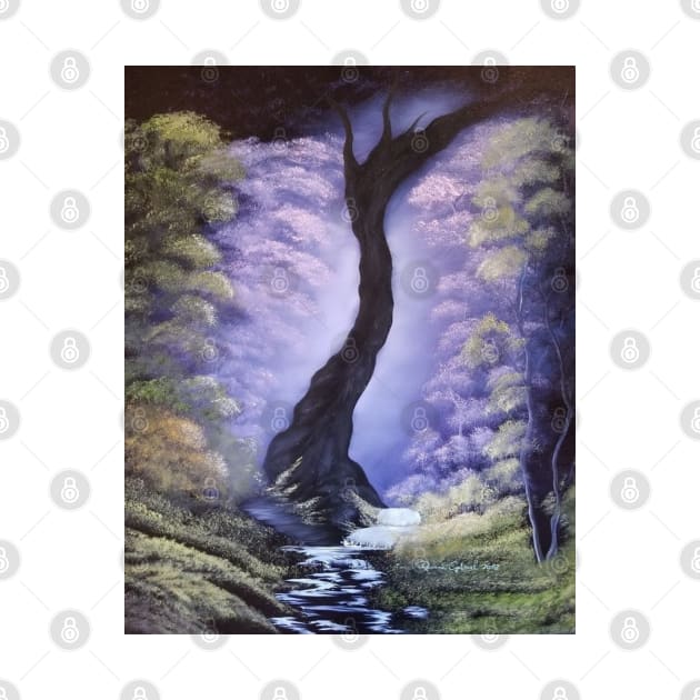 Majestic Woods, Misty Wood, Tree Painting, Woods artwork, Purple Woods Print, Fantasy Wood by roxanegabriel