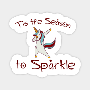 Dabbing Unicorn Christmas Season Sparkle Magnet