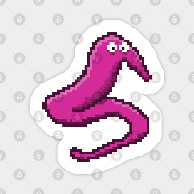 Pink Fuzzy Worm On A String Meme Pixel Art Magnet by YourGoods