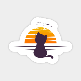 Cat Watching Sunset Magnet