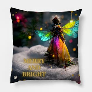 Colorful Christmas Fairy on A Winter Snowy Night Pillow