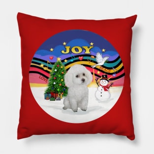 "Christmas Music Joy" with a White Toy Poodle Pillow