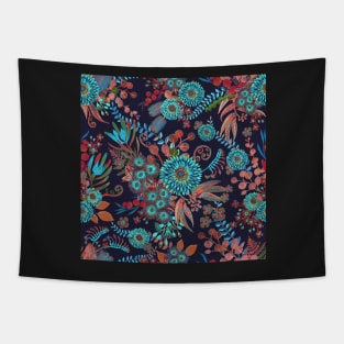 Australian flora surface pattern turquoise and brown Tapestry