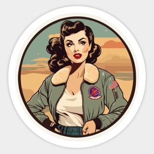Cool Pinup Girl Sticker With Blue Eyes & Fan - Vintage Style Decal 5x3 Inches
