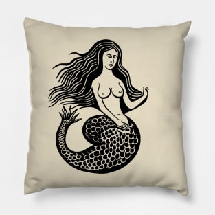 Woodcut Mermaid Pillow