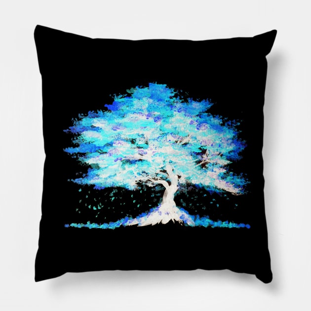 Luminescent Blue Tree Pillow by ZeichenbloQ