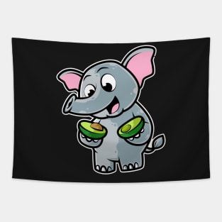 Cute Elephant Eating Avocado Kawaii Neko Anime graphic Tapestry