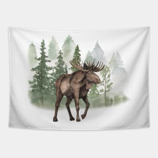 Watercolor Moose walking Tapestry