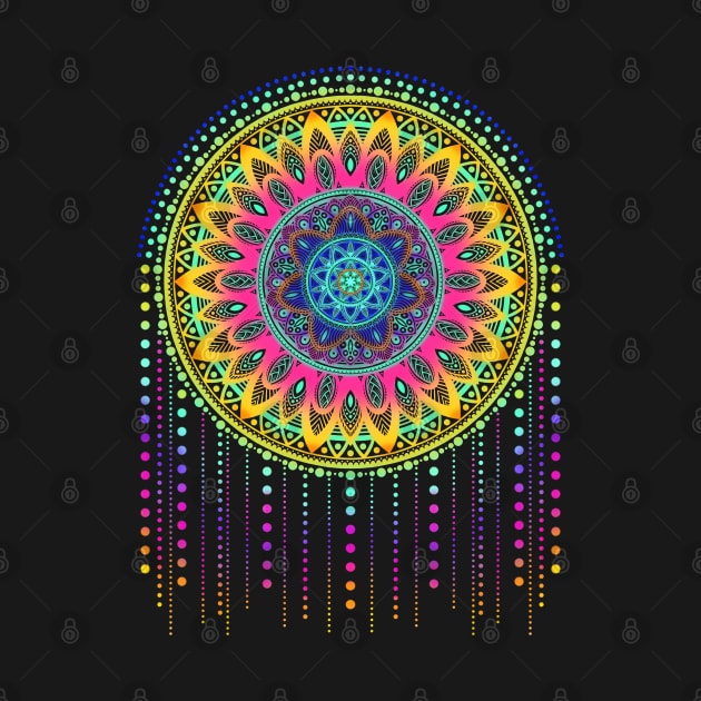 Boho Mandala T-Shirt Rainbow Colors by SheaBondsArt