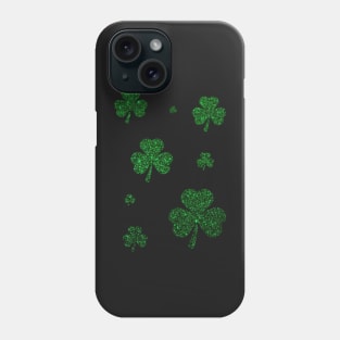 St Patricks Day, Deep Green 3 Leaf Faux Glitter Clovers Phone Case