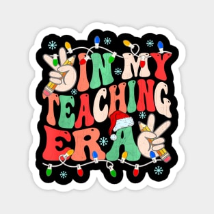 In My Teaching Era Groovy Teacher Santa Hat Light Christmas Magnet