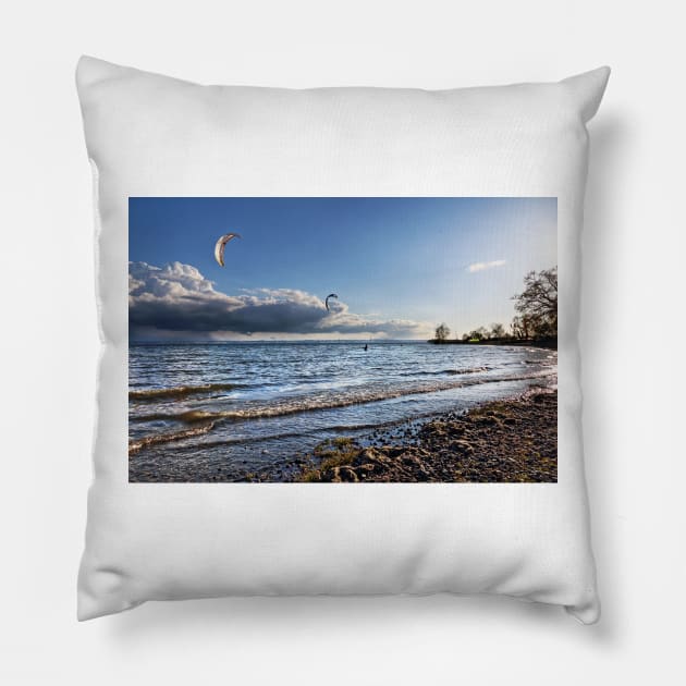 Kite Surfer near Fischbach - Lake Constance, Germany Pillow by holgermader