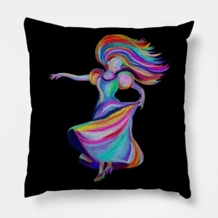 Flamenco Dress Twirling Rainbow Woman Pillow