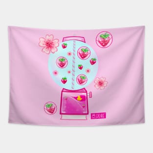 Sakura Gacha gamer kawaii cute pink strawberry ❤ いちごガチャ ❤ Tapestry