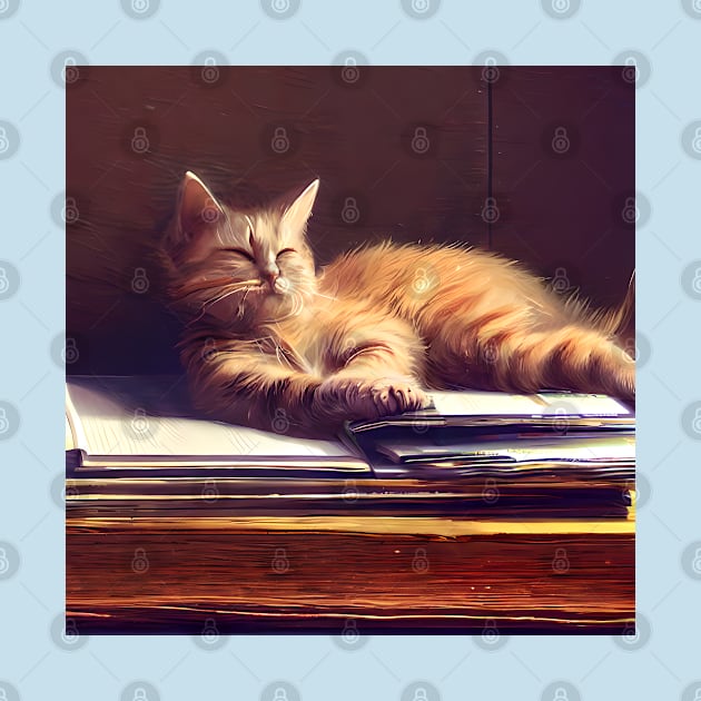 Kitten sleeping on paperwork by Virtually River