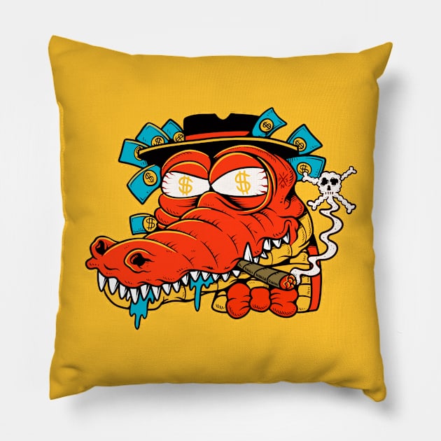 Capitalism Crocodile Pillow by Joe Tamponi