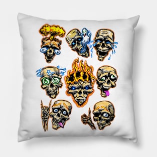 Flaming Silly Skull Faces Pillow