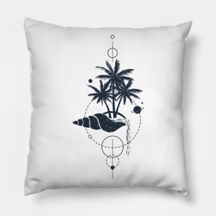 Pointy Shell. Beach, Palm Trees, Summer. Geometric, Line Art Style Pillow