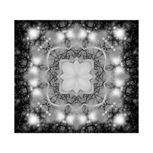 Glowing black and white mandala in space T-Shirt