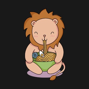 Cute Lion with Ramen - Kawaii Designs T-Shirt