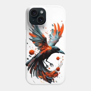 In the Crimson Skies: Unique Print Featuring a Flying Red-Painted Crow Phone Case