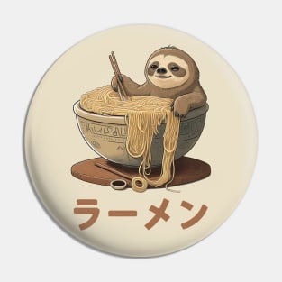 Cute Ramen Noodles Sloth - Vintage Style Design Pin