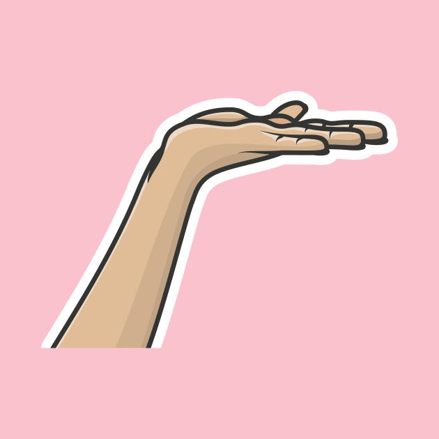 Human Hand of Young Man Showing Fingers Sticker vector illustration. People hand objects icon concept. Flat palm presenting product offer and giving gesture sticker design logo. by AlviStudio