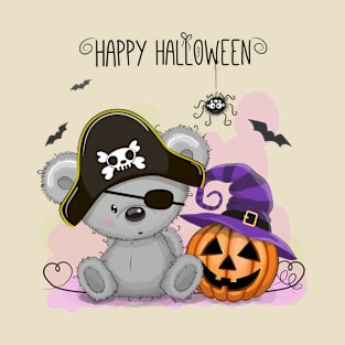 Happy Halloween Pirate Teddy and Pumpkin Witch T-Shirt