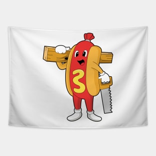 Hotdog as Carpenter with Saw & Wood Tapestry