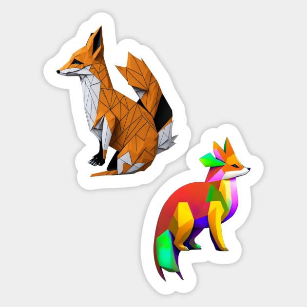 Tangram Fox Stickers Pack - Origami Fox - Sticker