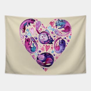 cats shaped heart watercolor hand drawn Tapestry