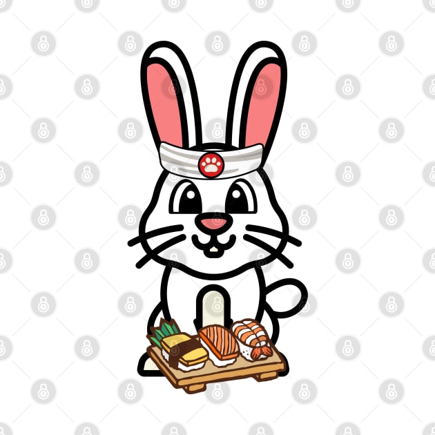 Funny white rabbit is a sushi chef by Pet Station