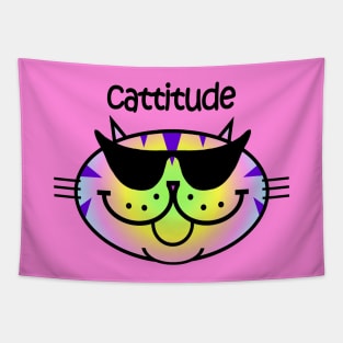 Cattitude 2 - Rainbow Stripe Tapestry