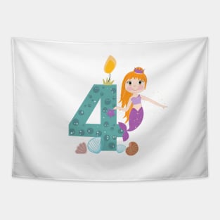 Cute little mermaid fourth birthday Tapestry