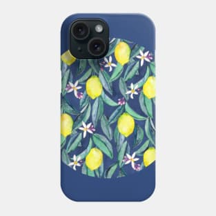 When Life Gives You Lemons - watercolor lemons on dark blue Phone Case