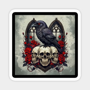 Raven's Gothic Elegy With Roses Magnet