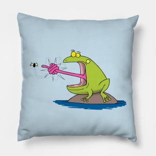 Funny big green frog cartoon Pillow