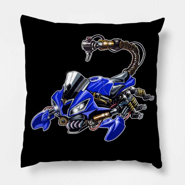 Yamaha R6  Scorpion Blue Pillow by MOTORIND