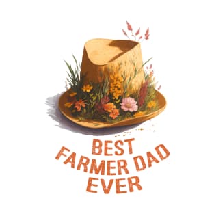 Best Farmer Dad Ever Vintage Floral Straw Hat For Fathers Day T-Shirt