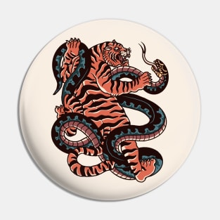 Vintage Tiger & Snake Battle Tattoo Design Pin