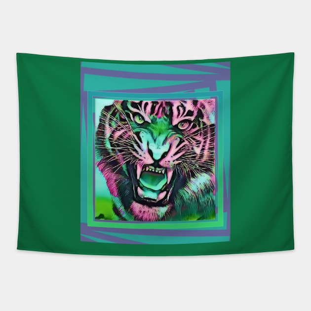 Tiger Growl (striped frame) Tapestry by PersianFMts