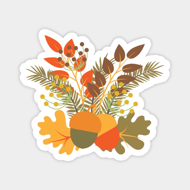 Autumn Floral Acorns & Leaves Magnet by bragova