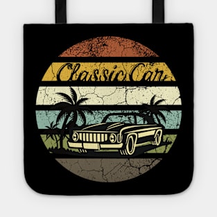 VINTAGE classic car retro  vintage aesthetic sunset circle with palms and mountains, gift for dad, retro designs for car lovers Tote