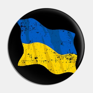 Waving Ukraine Flag Beautiful Distressed Blue and Yellow Pin