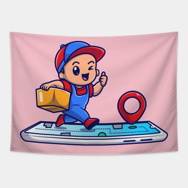 Cute Courier Delivery Online Package Cartoon Tapestry by Catalyst Labs