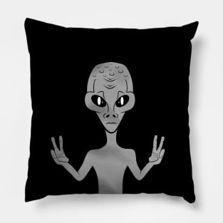 Alien Invasion Peace Hand Sign Grey Pillow