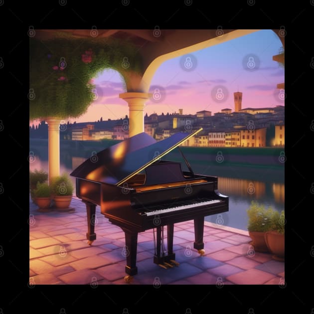 A Grand Piano In A Picturesque Scene in Florence Italy At Dusk by Musical Art By Andrew