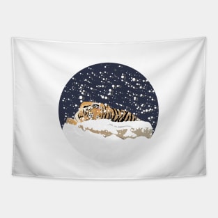 Siberian Tiger Playing with Snow Tapestry