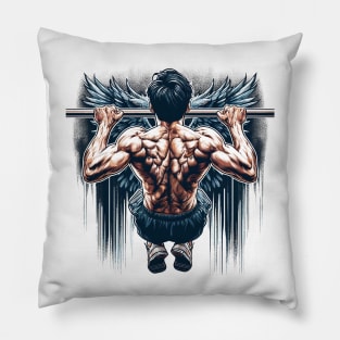 Muscular, Lean Guy doing Pullups Pillow